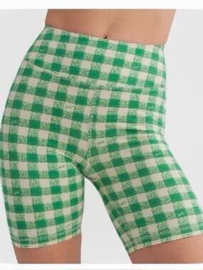 MATE x Lisa Says Gah Green Gingham High-Waist Bike Shorts